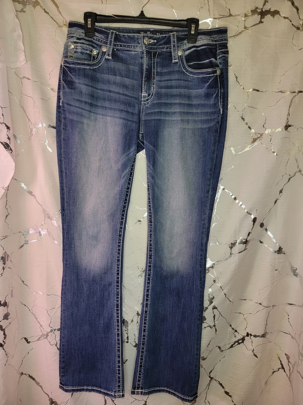 Miss Me Western Bootcut Jeans Size 31 Embroidered Cow Skull Stretch Bling - Picture 6 of 15